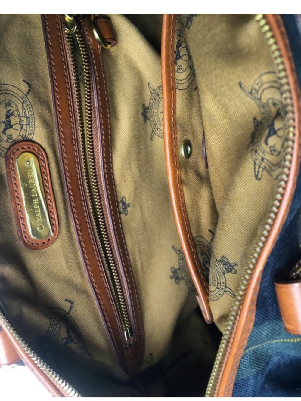 Vintage RALPH LAUREN Black Watch Tartan Tan Leather Trims Duffel Heritage Bag - Picture 8 of 9